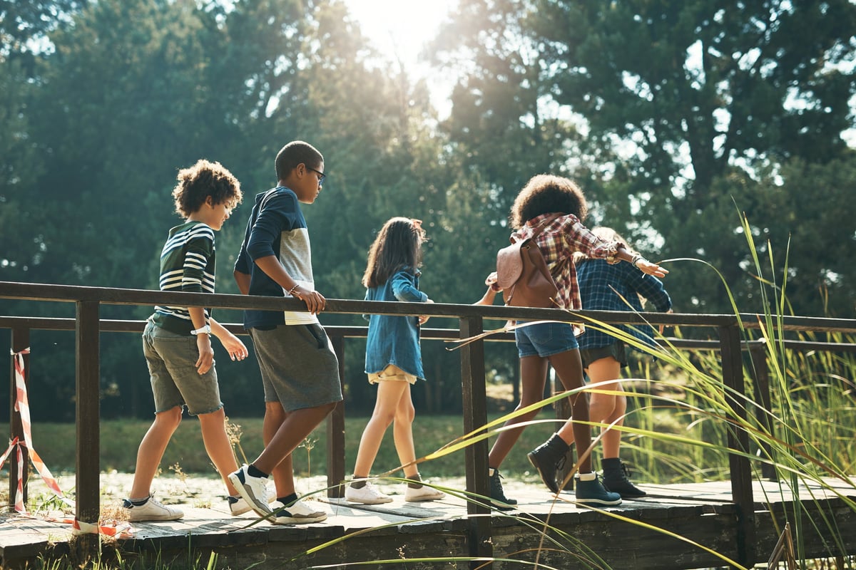 Students celebrating together on an adventure